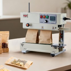 Pystysuuntainen jatkuvatoiminen pussinsulkukone muovipusseille 0,03–0,8 mm sauman leveys 6–12 mm