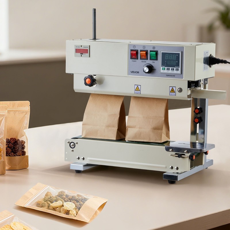 Pystysuuntainen jatkuvatoiminen pussinsulkukone muovipusseille 0,03–0,8 mm sauman leveys 6–12 mm