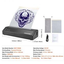 Tatuointistensiilitulostin langaton akulla 10 kpl siirtopaperia mobiililaitteille ja tietokoneille