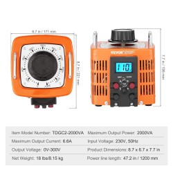 Säädettävä jännitemuuntaja 2000VA 230V tulo 0–300V lähtö nestekidenäyttö 4 lisäsulaketta