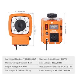 Portaattomasti säädettävä jännitemuuntaja 500VA 230V tulo 0–300V lähtö 1,7A kuparikela
