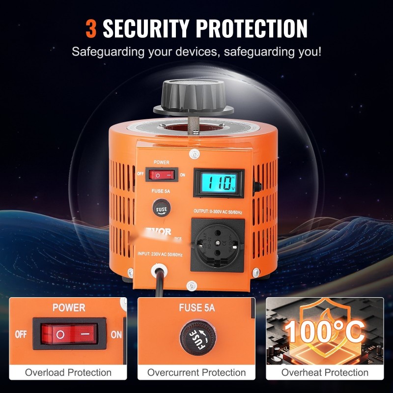 Säädettävä jännitemuunnin 1000VA 0–300V lähtöjännite tulojännite 230V 3,3A LCD-näyttö metallikotelo