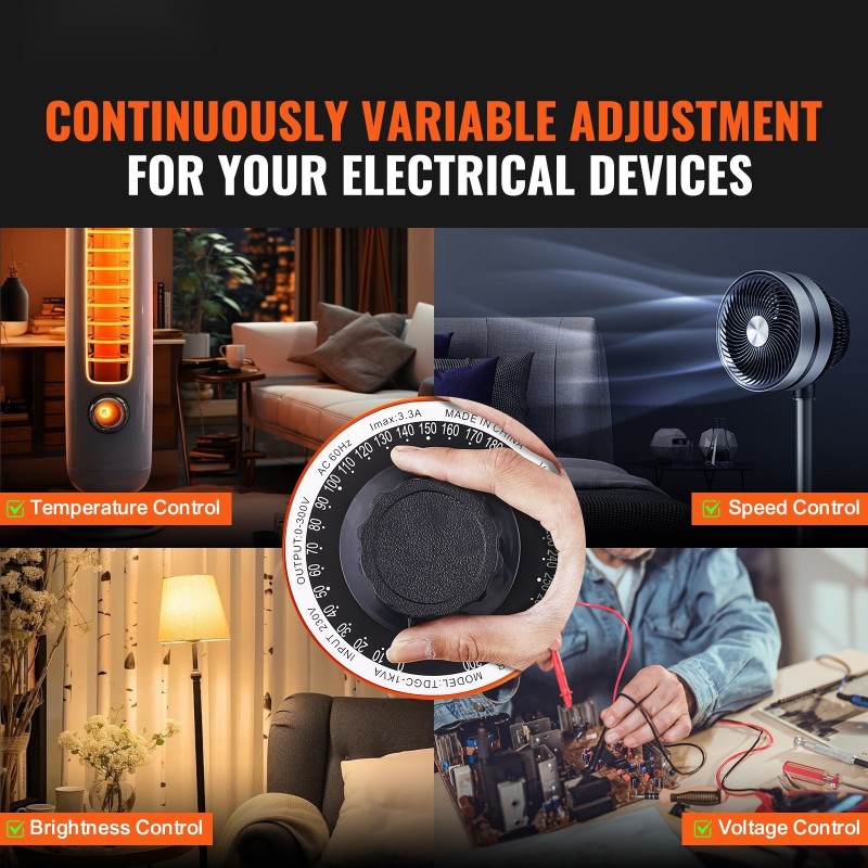 Säädettävä jännitemuuntaja 1000VA 230V sisään 0–300V lähtö metallikotelo 4 varasulaketta