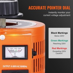 Säädettävä jännitemuuntaja 1000VA 230V sisään 0–300V lähtö metallikotelo 4 varasulaketta