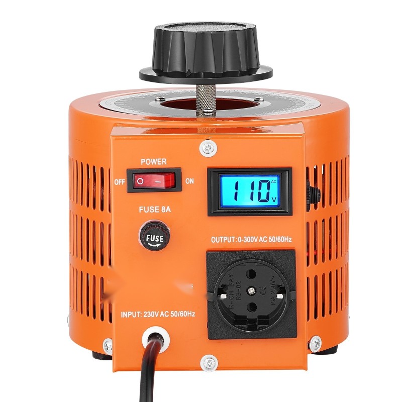 Säädettävä jännitemuuntaja 2000VA portaaton 0–300V 6,6A nestekidenäyttö metallikotelo CE-sertifioitu
