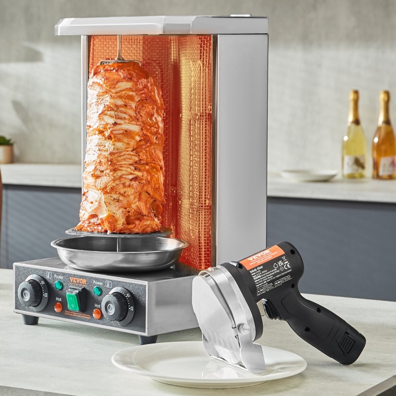 Sähköinen shawarma-veitsi 80W johdoton 2 ruostumatonta terää 100mm paksuudensäätö 0–8mm