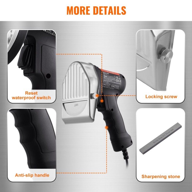 Sähkökäyttöinen kebabveitsi 80W 100 mm kaksi ruostumatonta terää säädettävä 0–8 mm