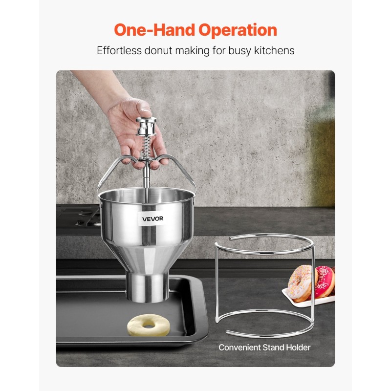 Manuaalinen donitsitaikina-annostelija ruostumaton teräs 2,4 l säiliö kuusi säädettävää paksuutta jalustalla