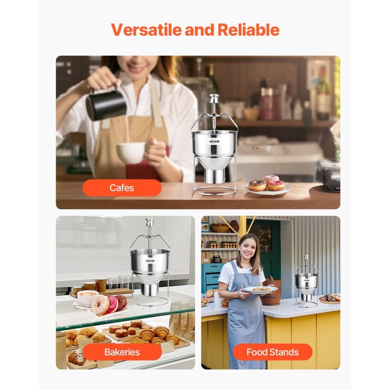 Manuaalinen donitsitaikina-annostelija ruostumaton teräs 2,4 l säiliö kuusi säädettävää paksuutta jalustalla