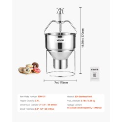 Manuaalinen donitsitaikina-annostelija ruostumaton teräs 2,4 l säiliö kuusi säädettävää paksuutta jalustalla