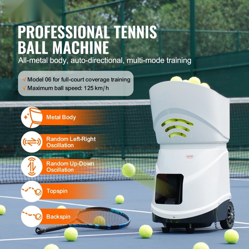 Tennispallokone 150 palloa ladattava akku 2+ tuntia 125km/h 5 moottoria sovellusohjaus