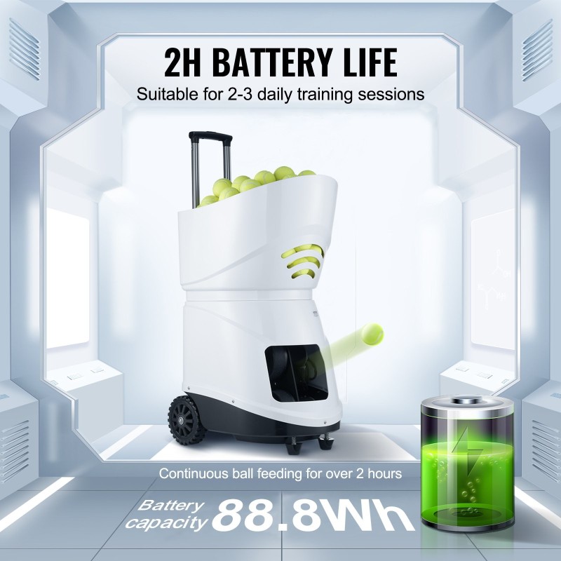 Tennispallokone 150 palloa ladattava akku 2+ tuntia 125km/h 5 moottoria sovellusohjaus