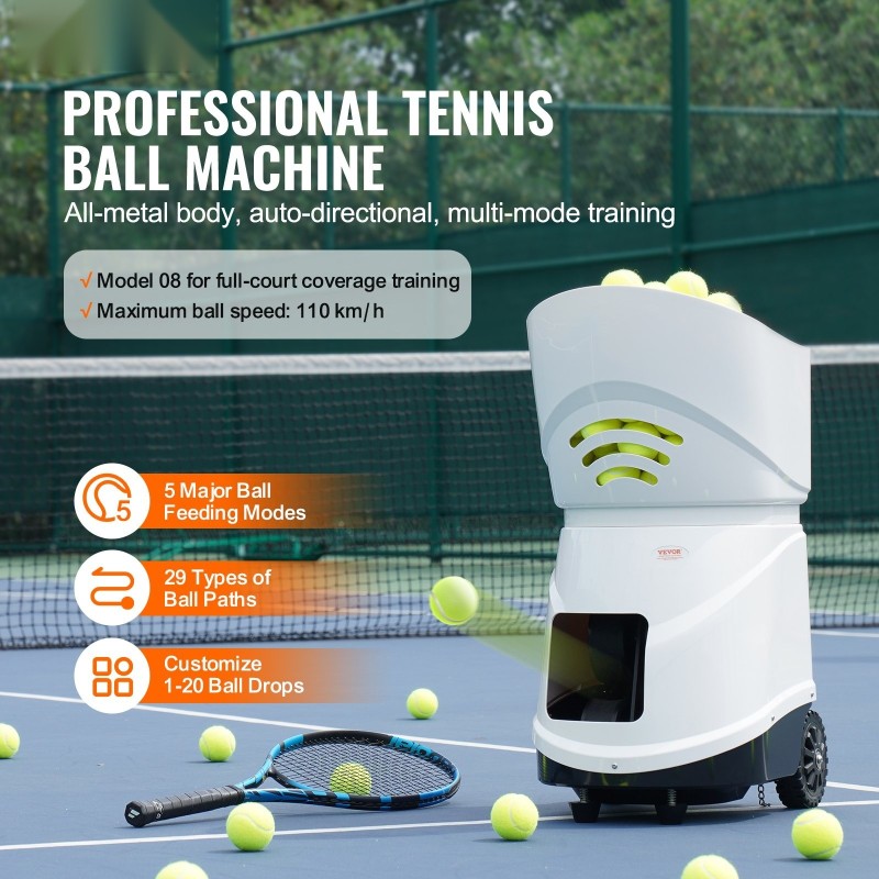 Tennispallokone 150 palloa 5 moottoria ladattava akku sovellusohjaus 125 km/h