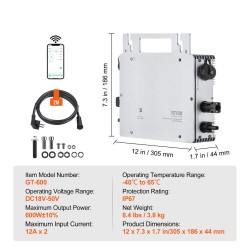 Verkkokytkentäinen 600W mikroinvertteri alumiinikuori IP67 DC18–50V kahdella sisääntulolla ulkoisella antennimodulilla