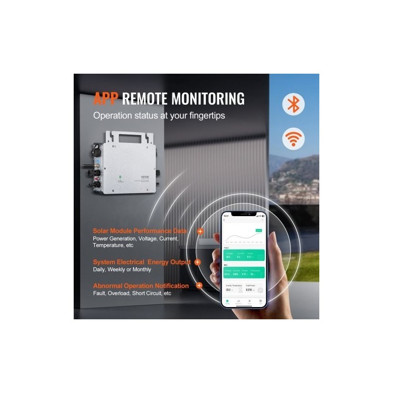 Aurinkomikroinvertteri alumiiniseoskotelo 800W IP67 MPPT WiFi-antenni sovellustuki kahdelle paneeliryhmälle