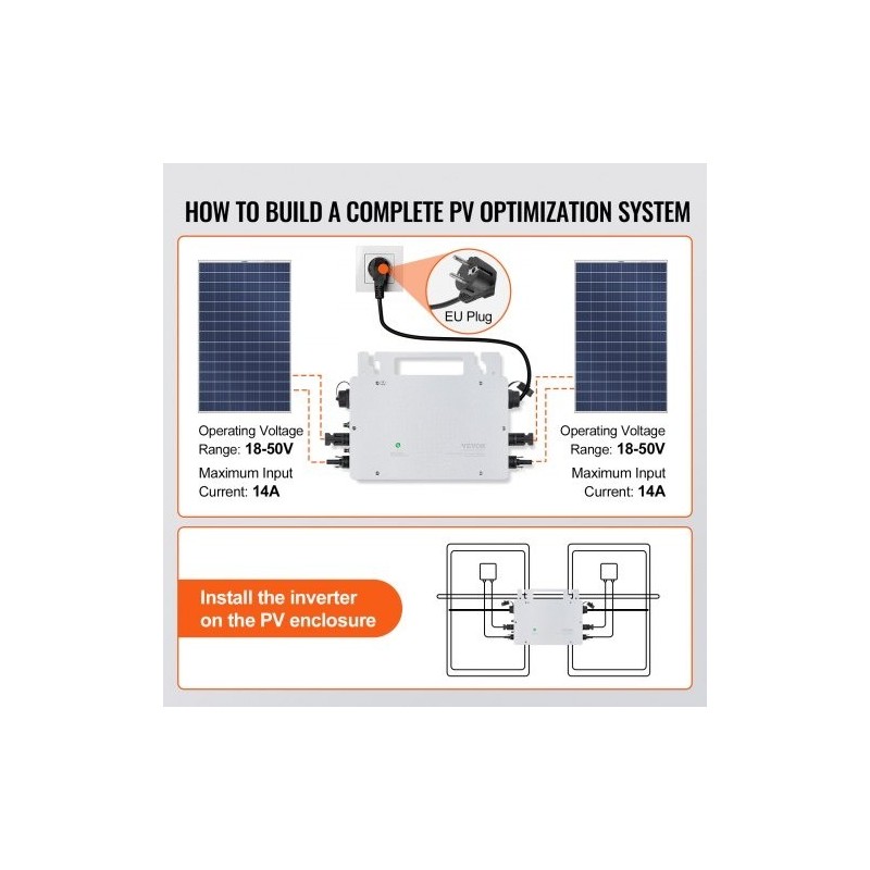 Aurinkomikroinvertteri alumiiniseoskotelo 800W IP67 MPPT WiFi-antenni sovellustuki kahdelle paneeliryhmälle