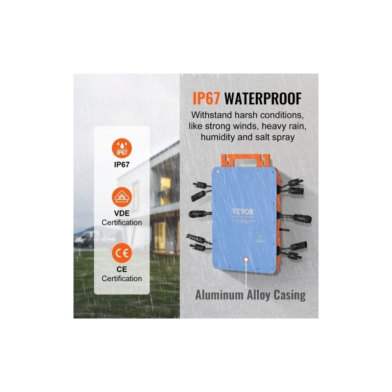 Aurinkomikroinvertteri 1200 W IP67 alumiiniseoskotelo DC18–50V kahdelle paneeliryhmälle