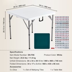 Taitettava mahjongpöytä 4 pelaajalle 144 laattaa 3 noppaa vihreä pöytämatto kantokahva