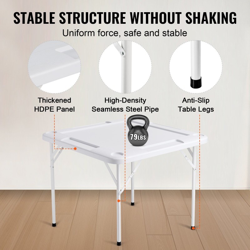 Taitettava neliöpelipöytä 900x900 mm muovipöytälevy 4 pelaajalle mukitelineillä pelimerkkikupeilla ja dominoilla