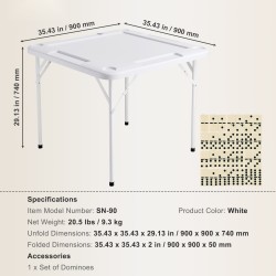 Taitettava neliöpelipöytä 900x900 mm muovipöytälevy 4 pelaajalle mukitelineillä pelimerkkikupeilla ja dominoilla