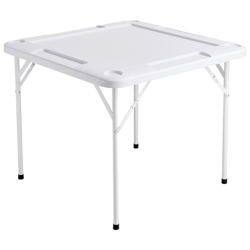 Taitettava neliöpelipöytä 900x900 mm muovipöytälevy 4 pelaajalle mukitelineillä pelimerkkikupeilla ja dominoilla