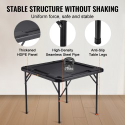 Taittuva neliöpelipöytä 4 pelaajalle 4 mukitelinettä 4 lokeroa musta