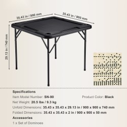 Taittuva neliöpelipöytä 4 pelaajalle 4 mukitelinettä 4 lokeroa musta