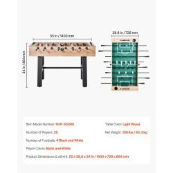 Pöytäjalkapallopöytä 140 cm täysikokoinen sisäkäyttöön kestävä rakenne sisältää 4 palloa