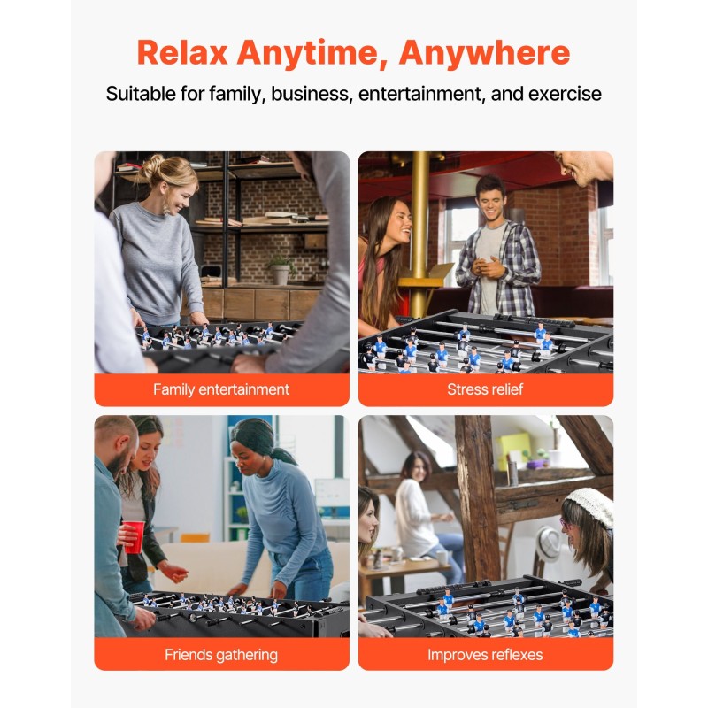 Pöytäjalkapallopöytä 121 cm täysikokoinen sisäkäyttöön vakaa rakenne sisältää 2 palloa tuloslaskurin