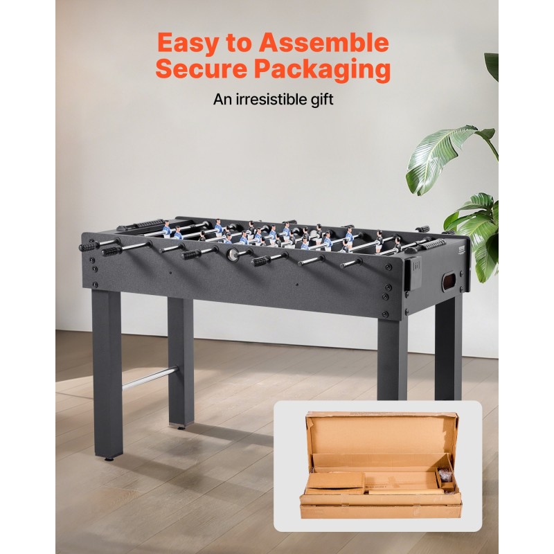 Pöytäjalkapallopöytä 121 cm täysikokoinen sisäkäyttöön vakaa rakenne sisältää 2 palloa tuloslaskurin