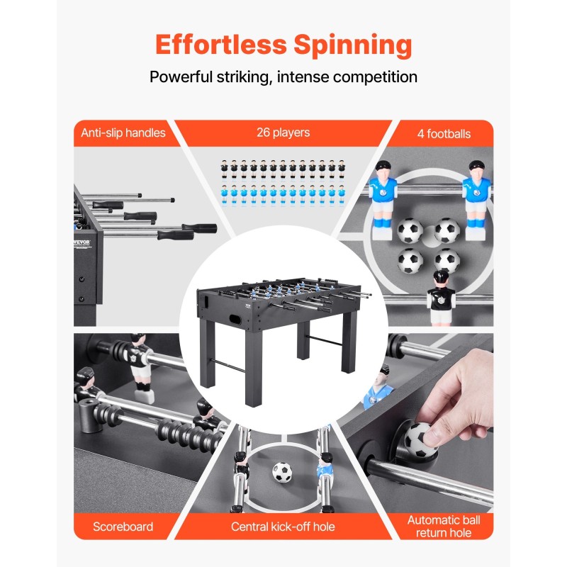 Pöytäjalkapallo täysikokoinen 137 cm sisäkäyttöön 2–4 pelaajalle mukana 4 palloa