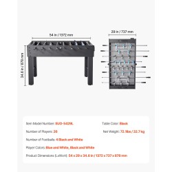 Pöytäjalkapallo täysikokoinen 137 cm sisäkäyttöön 2–4 pelaajalle mukana 4 palloa