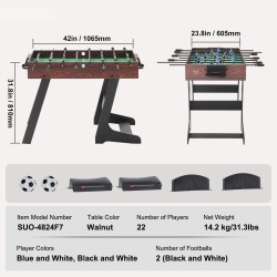 Taitettava pöytäjalkapallopöytä 42-tuumainen sisäkäyttöön sisältää kaksi palloa