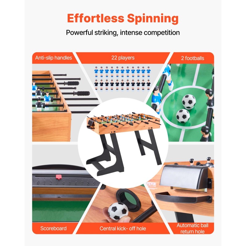 Pöytäjalkapallopöytä taitettava täysikokoinen 106 cm kotiin perheelle sisältää 2 palloa