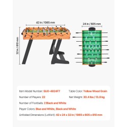 Pöytäjalkapallopöytä taitettava täysikokoinen 106 cm kotiin perheelle sisältää 2 palloa