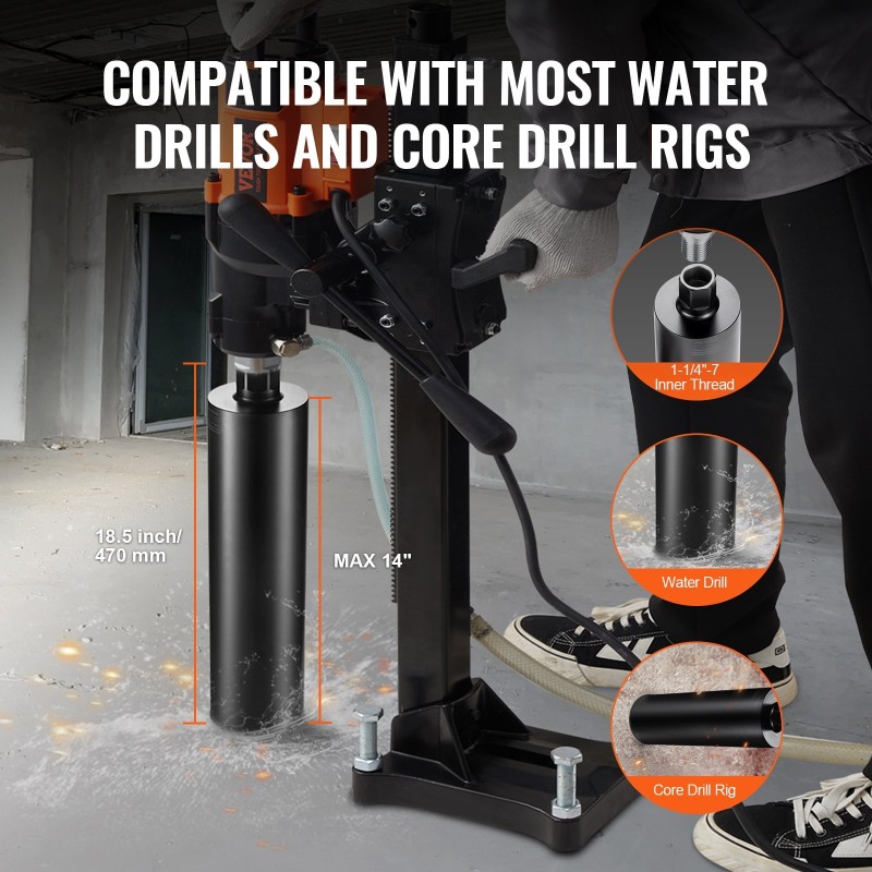 Timanttiporakruunu märkäporaukseen 108 mm halkaisija 355 mm poraussyvyys hiiliteräsrunko timanttihammastus