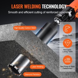 Timanttiporakruunu märkäporaukseen 108 mm halkaisija 355 mm poraussyvyys hiiliteräsrunko timanttihammastus