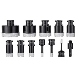 Timanttinen reikäsahasarja 11 osainen 6 65 mm M14 liittimellä kuiva ja märkäporaus