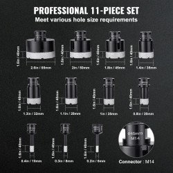 Timanttinen reikäsahasarja 11-osainen 6–65 mm M14-liittimellä kuiva ja märkäporaus