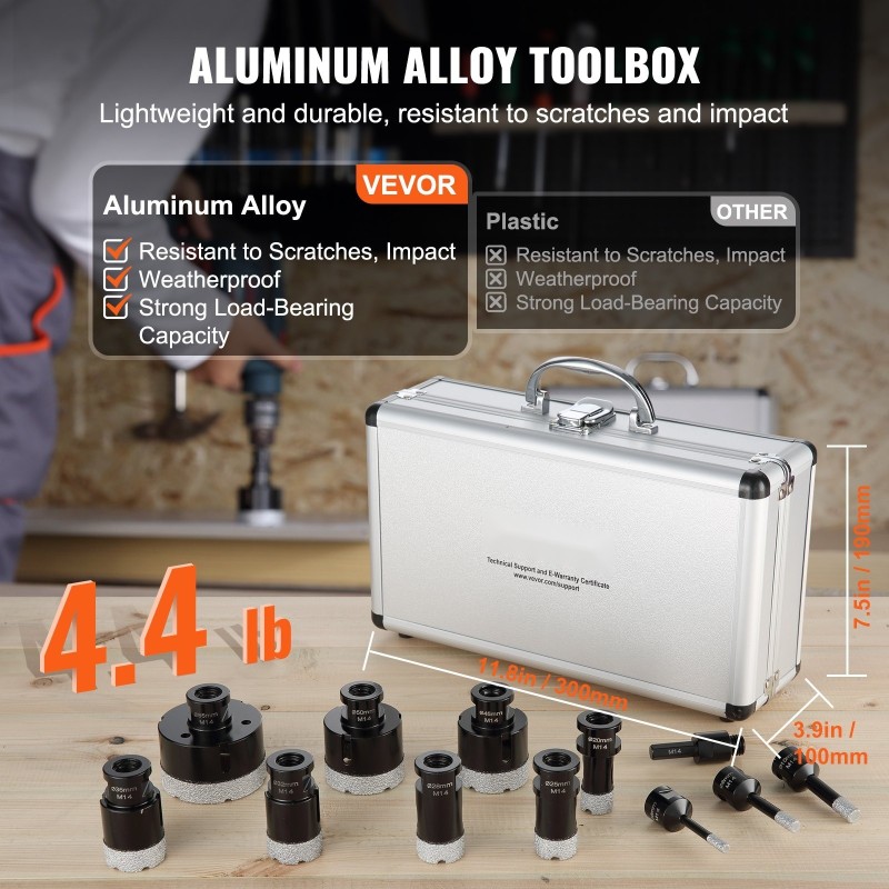 Timanttinen reikäsahasarja 11-osainen 6–65 mm M14-liittimellä kuiva ja märkäporaus