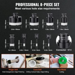 Timanttinen 8-osainen reikäsahasetti timanttipäällyste 6–65 mm M14-kierre alumiinikotelo