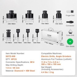 Timanttinen 8-osainen reikäsahasetti timanttipäällyste 6–65 mm M14-kierre alumiinikotelo