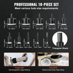 Timanttiporanteräsarja 10 kpl 6–50 mm timanttipinnoite kolmiomainen varsi säilytyslaatikolla