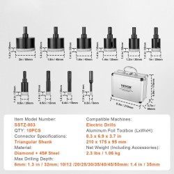 Timanttiporanteräsarja 10 kpl 6–50 mm timanttipinnoite kolmiomainen varsi säilytyslaatikolla