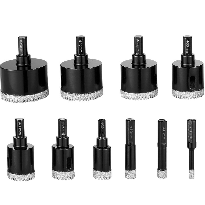 Timanttiporanteräsarja 10 kpl 6–50 mm timanttipinnoite kolmiomainen varsi säilytyslaatikolla