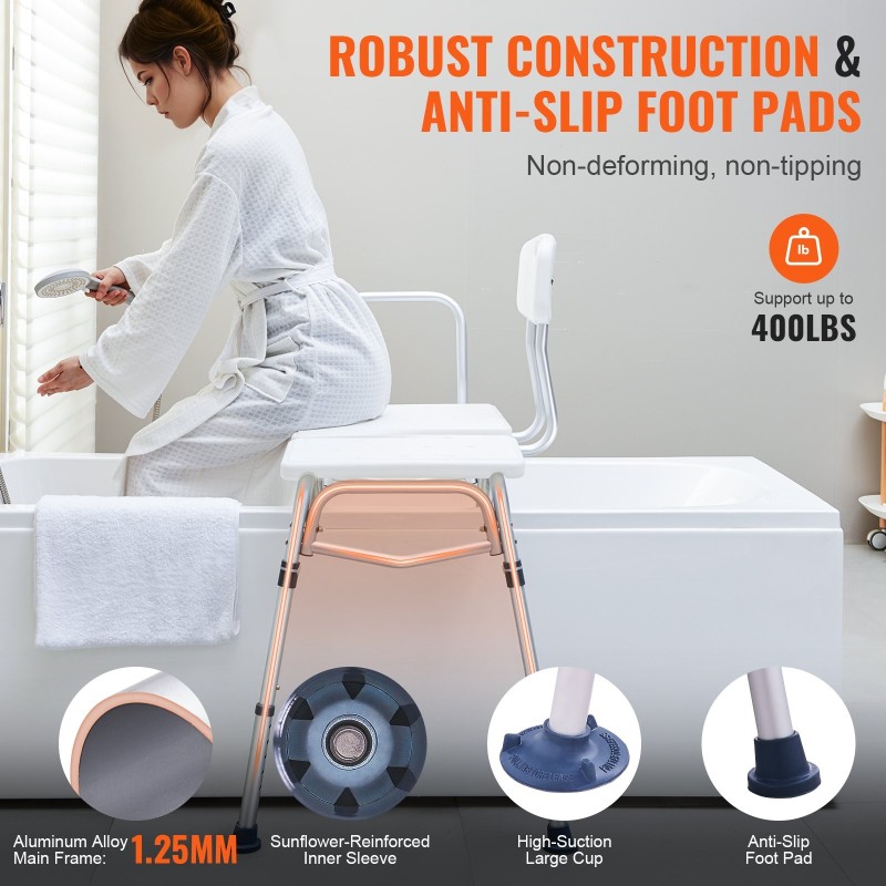 Ammeen siirtoistuin alumiinirunkoinen muovinen istuin 180 kg kantavuus käännettävä selkänoja U-muotoinen verhosuoja