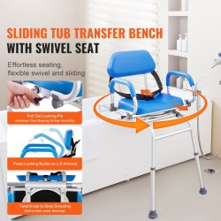 Siirtopenkki ammeeseen alumiinirunko pehmustettu 360 asteen kääntyvä istuin 150 kg kantavuus