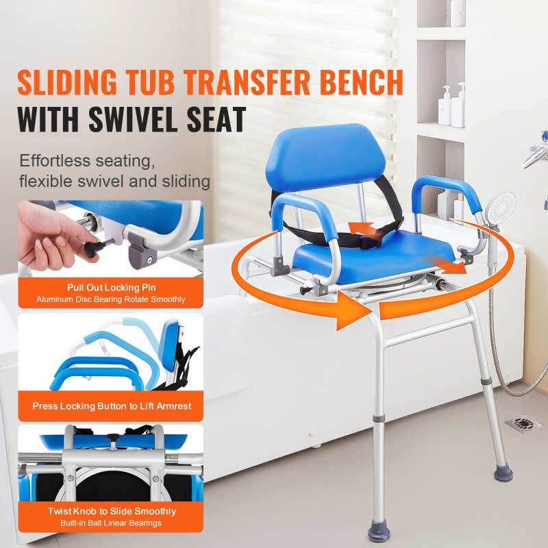 Siirtopenkki ammeeseen alumiinirunko pehmustettu 360 asteen kääntyvä istuin 150 kg kantavuus