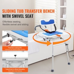 Liukuva siirtymäpenkki kylpyammeeseen kolmesataakuusikymmentäasteinen kääntyvä istuin korkeussäädettävä alumiinirunko