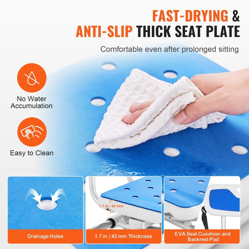 Liukuva siirtymäpenkki kylpyammeeseen kolmesataakuusikymmentäasteinen kääntyvä istuin korkeussäädettävä alumiinirunko